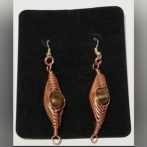 Herringbone wire wrapped Tiger's Eye Earrings